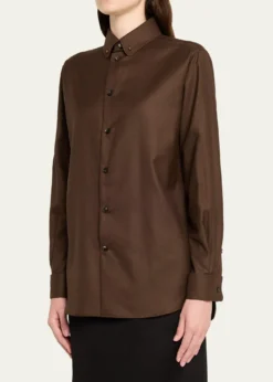 Loro PianaThea Collar-Pin Wool Button-Down Shirt
