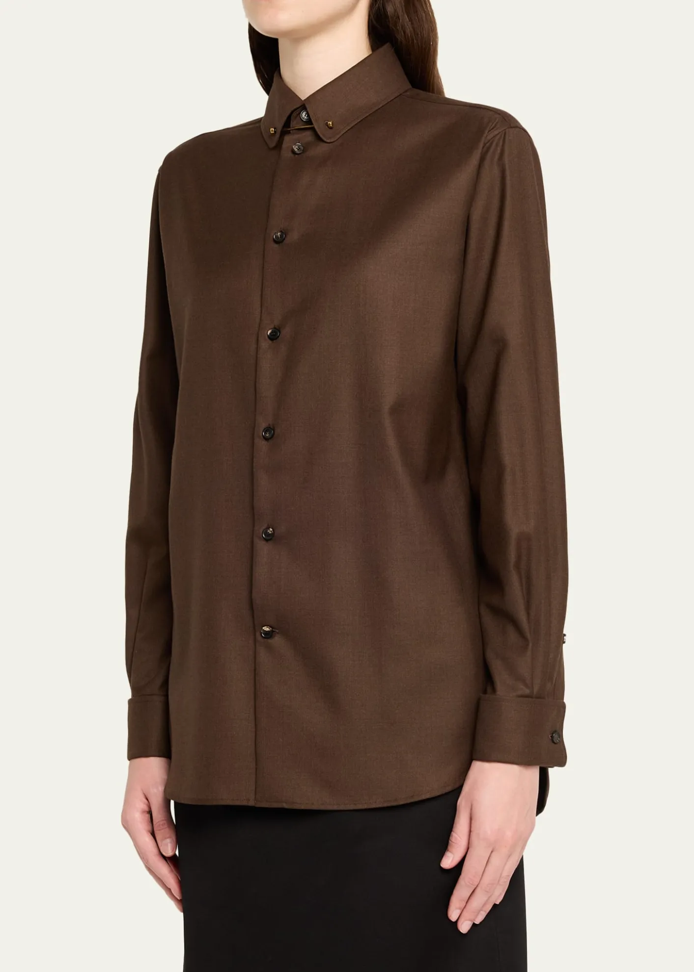 Loro PianaThea Collar-Pin Wool Button-Down Shirt