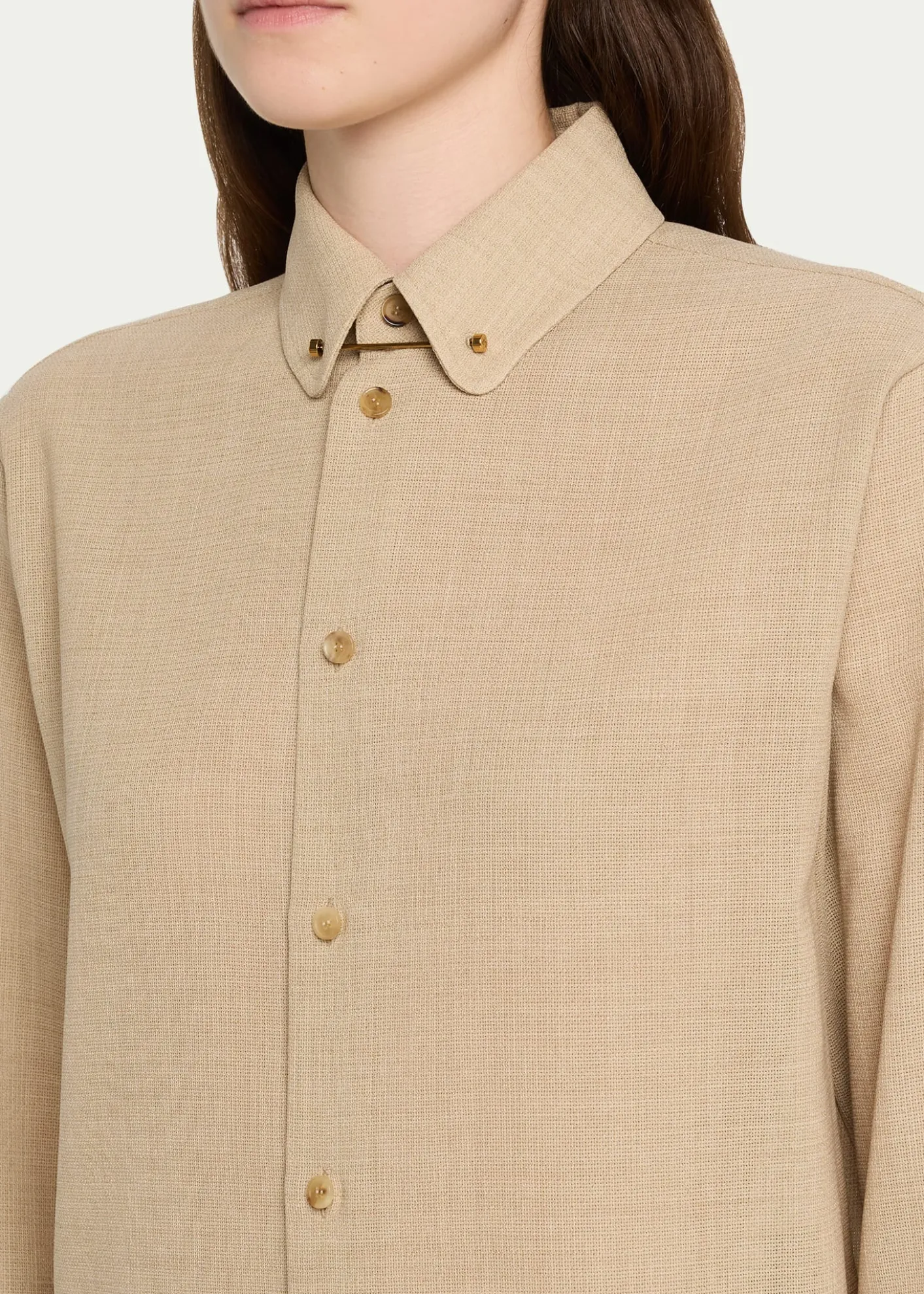 Loro PianaThea Collar-Pin Wool Button-Down Shirt