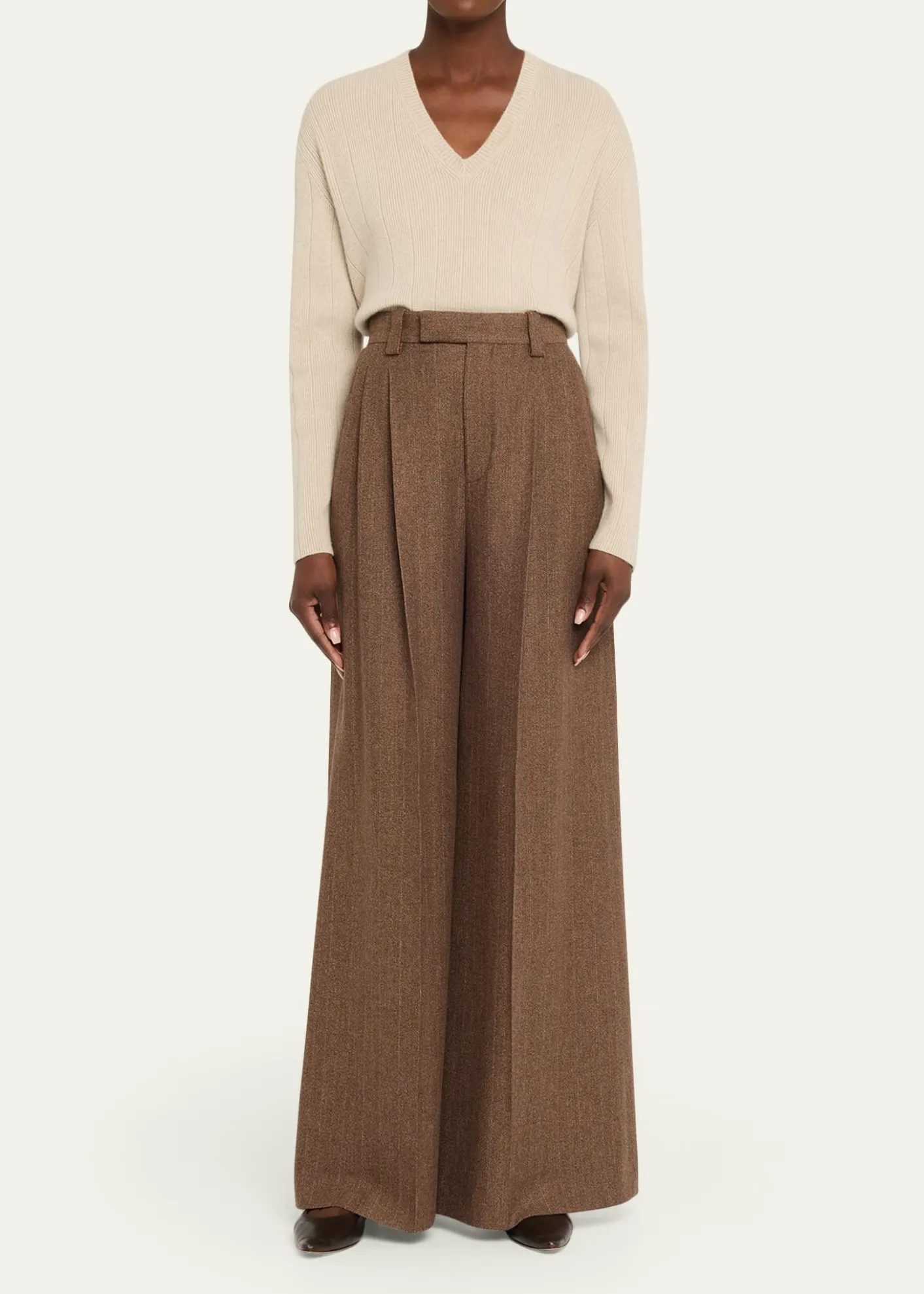 Loro PianaTimon Metallic Pinstriped Wide-Leg Wool-Cashmere Trousers