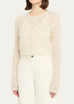 LoveShackFancyCalico Embellished Pointelle Cardigan