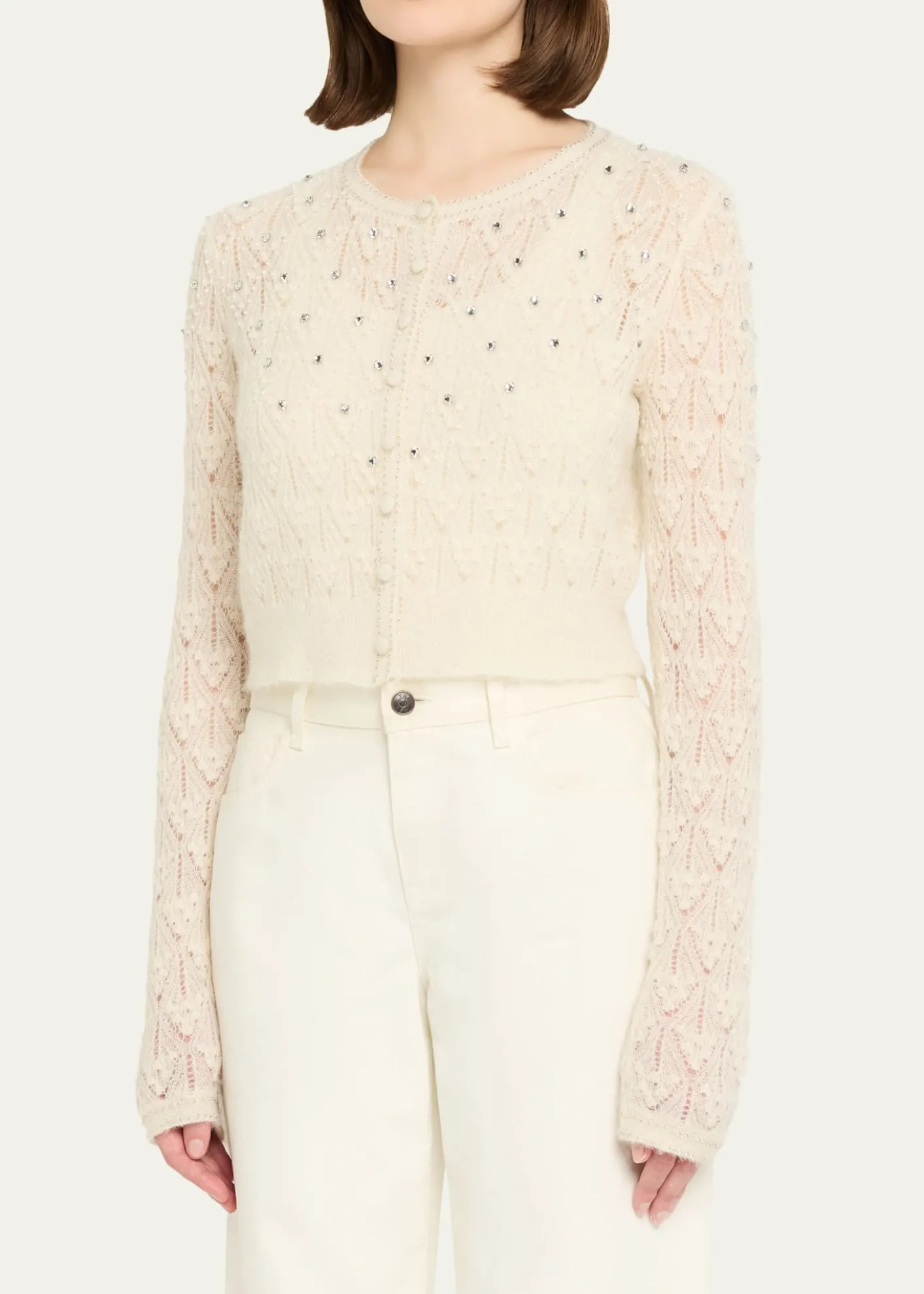 LoveShackFancyCalico Embellished Pointelle Cardigan