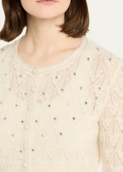 LoveShackFancyCalico Embellished Pointelle Cardigan