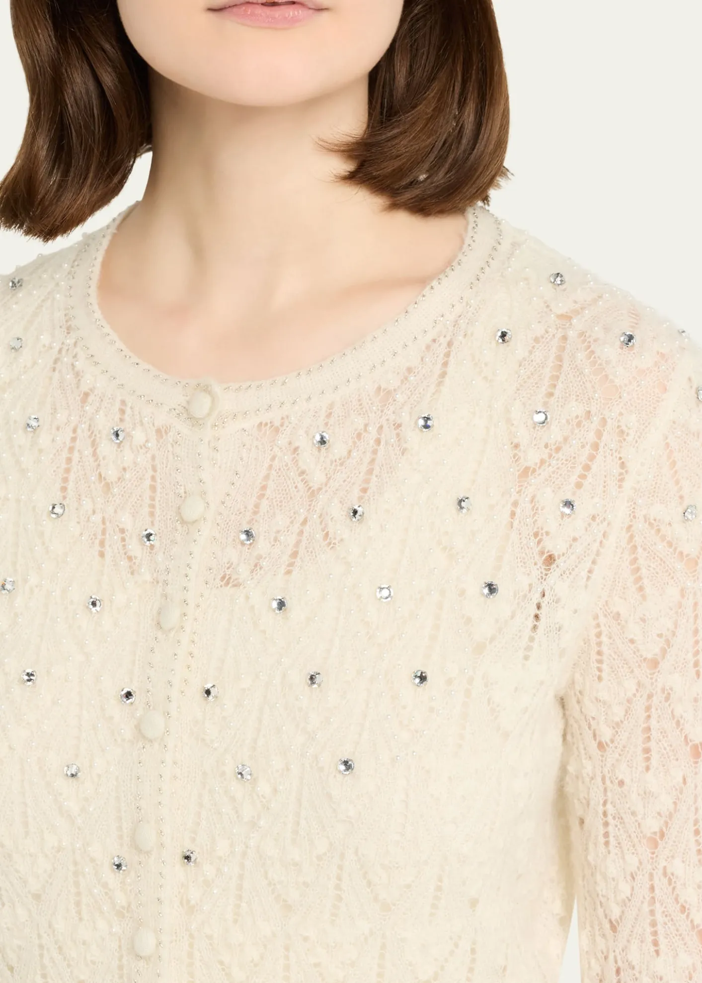 LoveShackFancyCalico Embellished Pointelle Cardigan