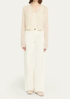 LoveShackFancyCalico Embellished Pointelle Cardigan
