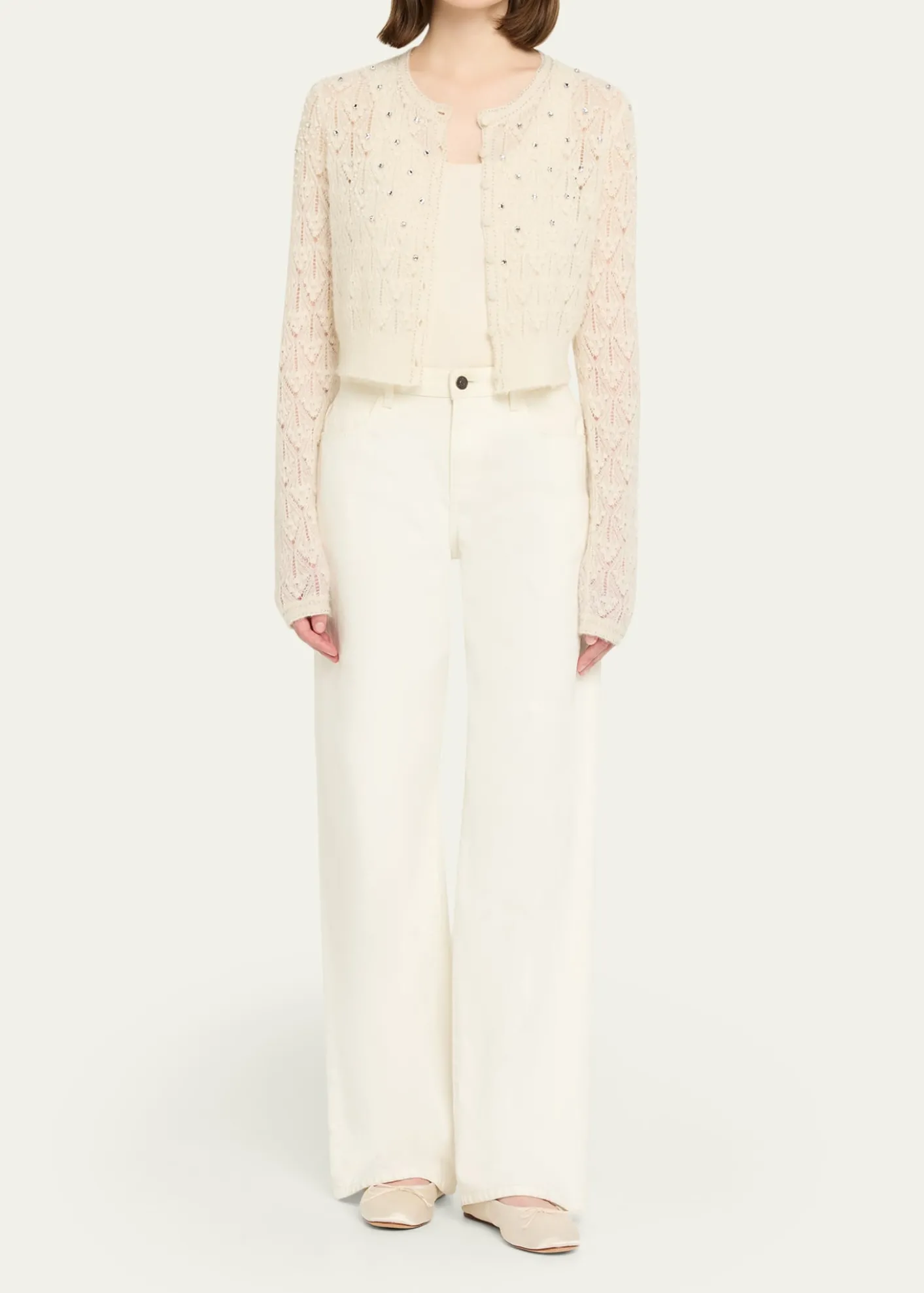 LoveShackFancyCalico Embellished Pointelle Cardigan