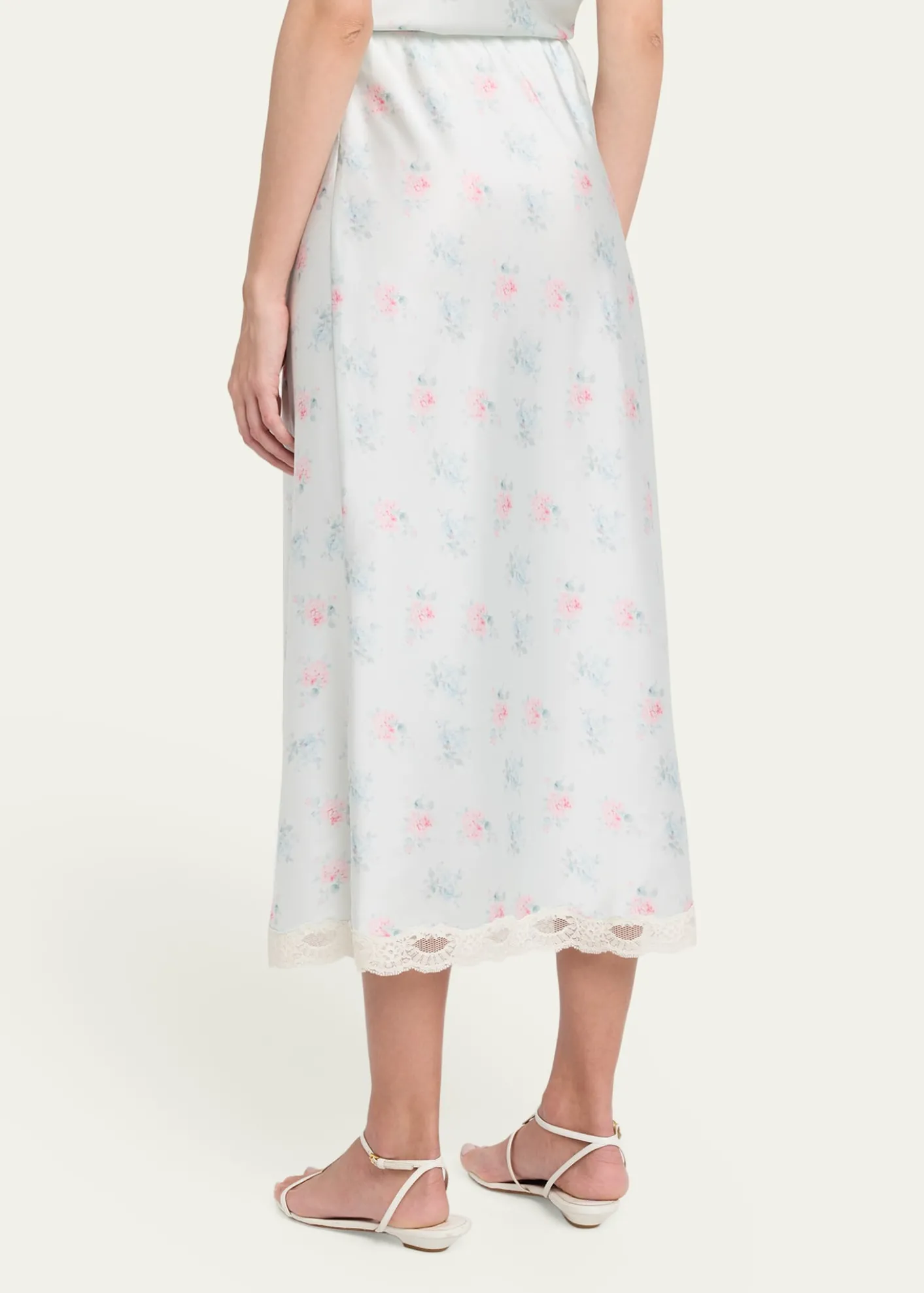 LoveShackFancyCastle Floral Satin Midi Skirt