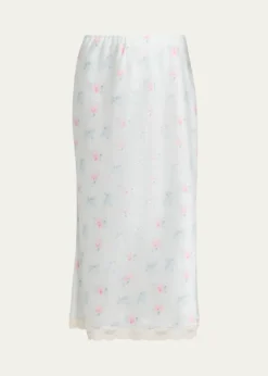 LoveShackFancyCastle Floral Satin Midi Skirt