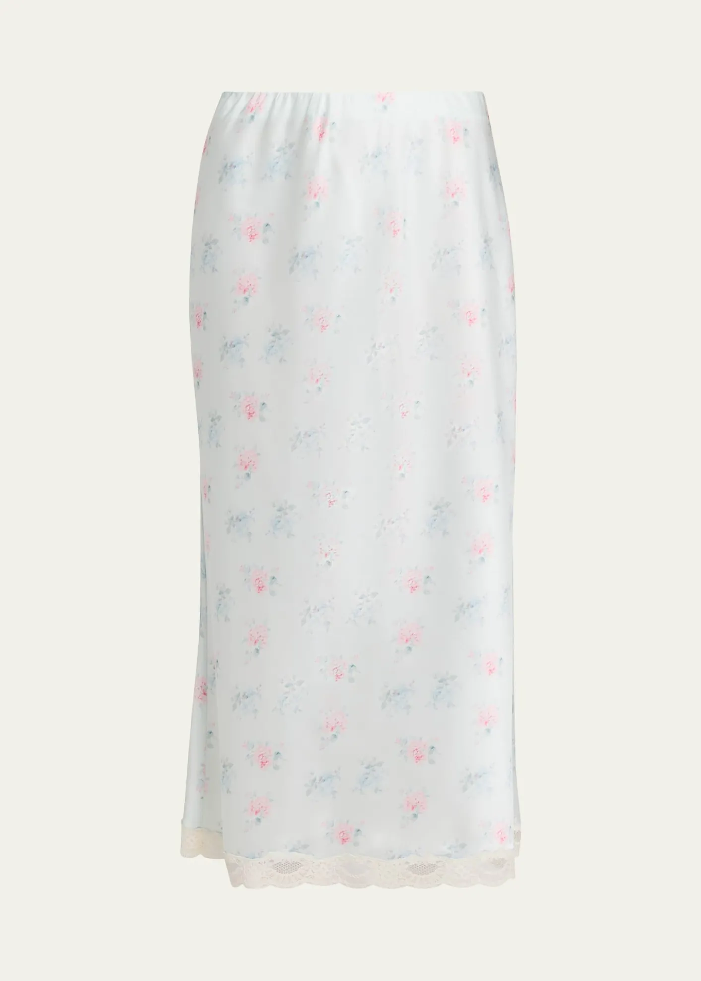 LoveShackFancyCastle Floral Satin Midi Skirt