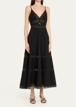 LoveShackFancyCatryn Lace-Trim Midi Dress