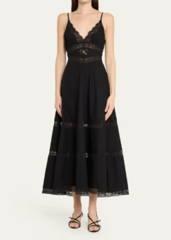 LoveShackFancyCatryn Lace-Trim Midi Dress