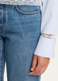 LoveShackFancyDelano Lace-Trim Striped Shirt