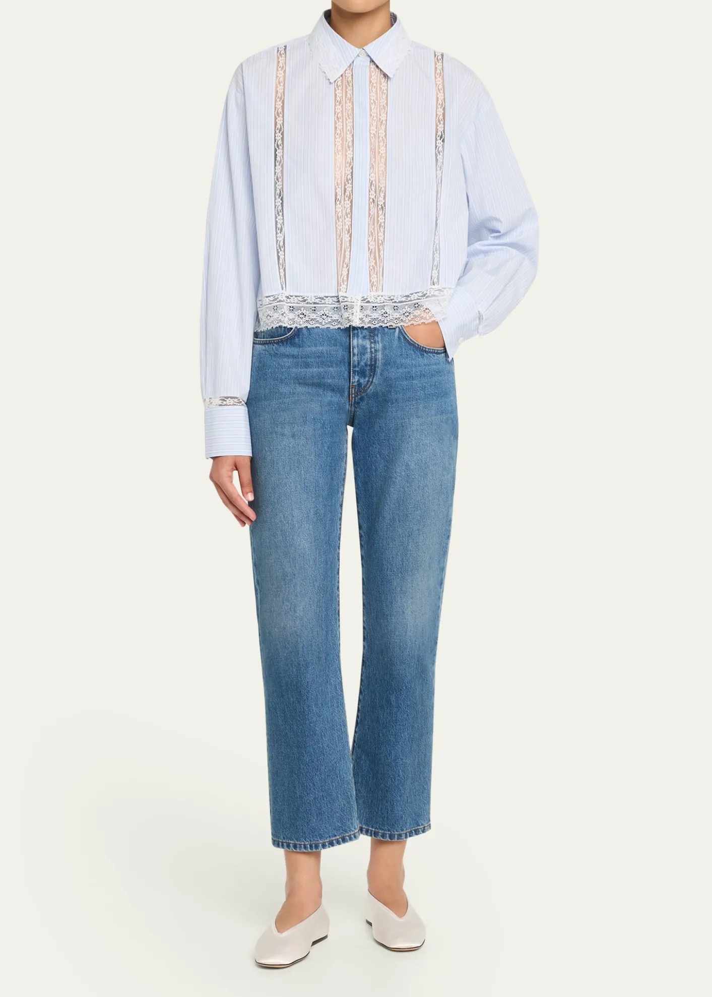 LoveShackFancyDelano Lace-Trim Striped Shirt