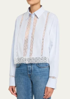 LoveShackFancyDelano Lace-Trim Striped Shirt