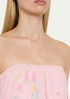 LoveShackFancyEmara Strapless Floral Chiffon Gown