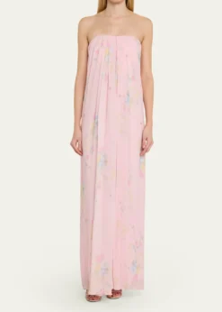 LoveShackFancyEmara Strapless Floral Chiffon Gown