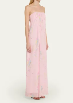 LoveShackFancyEmara Strapless Floral Chiffon Gown