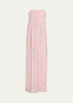 LoveShackFancyEmara Strapless Floral Chiffon Gown
