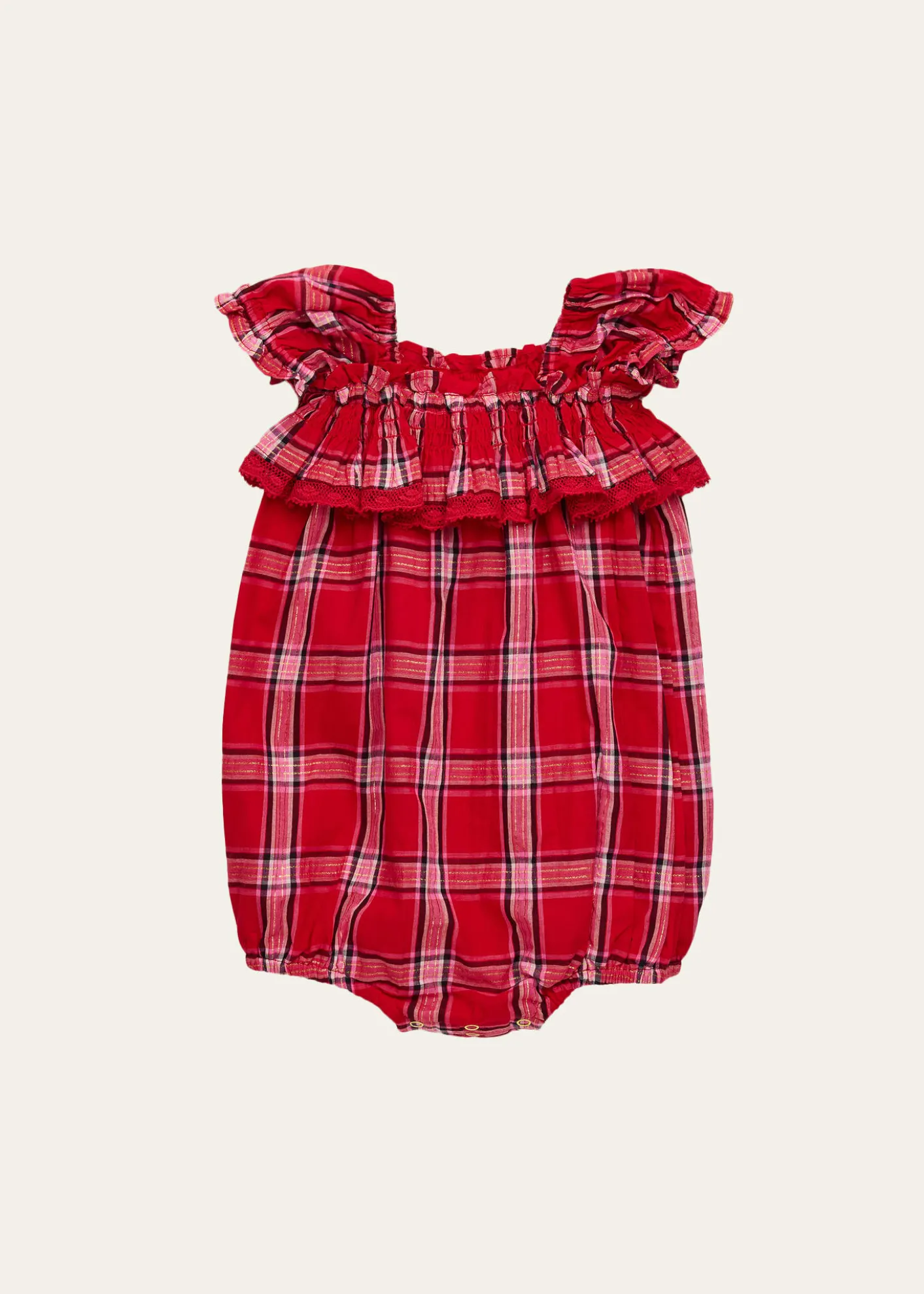 LoveShackFancyGirl's Carlita Tartan Pinafore Romper, Size 0M-18M