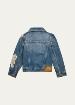 LoveShackFancyGirl's Lavina Lace Applique Denim Jacket, Size 2-6