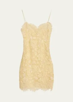 LoveShackFancyJetta Sequined Floral Lace Mini Dress