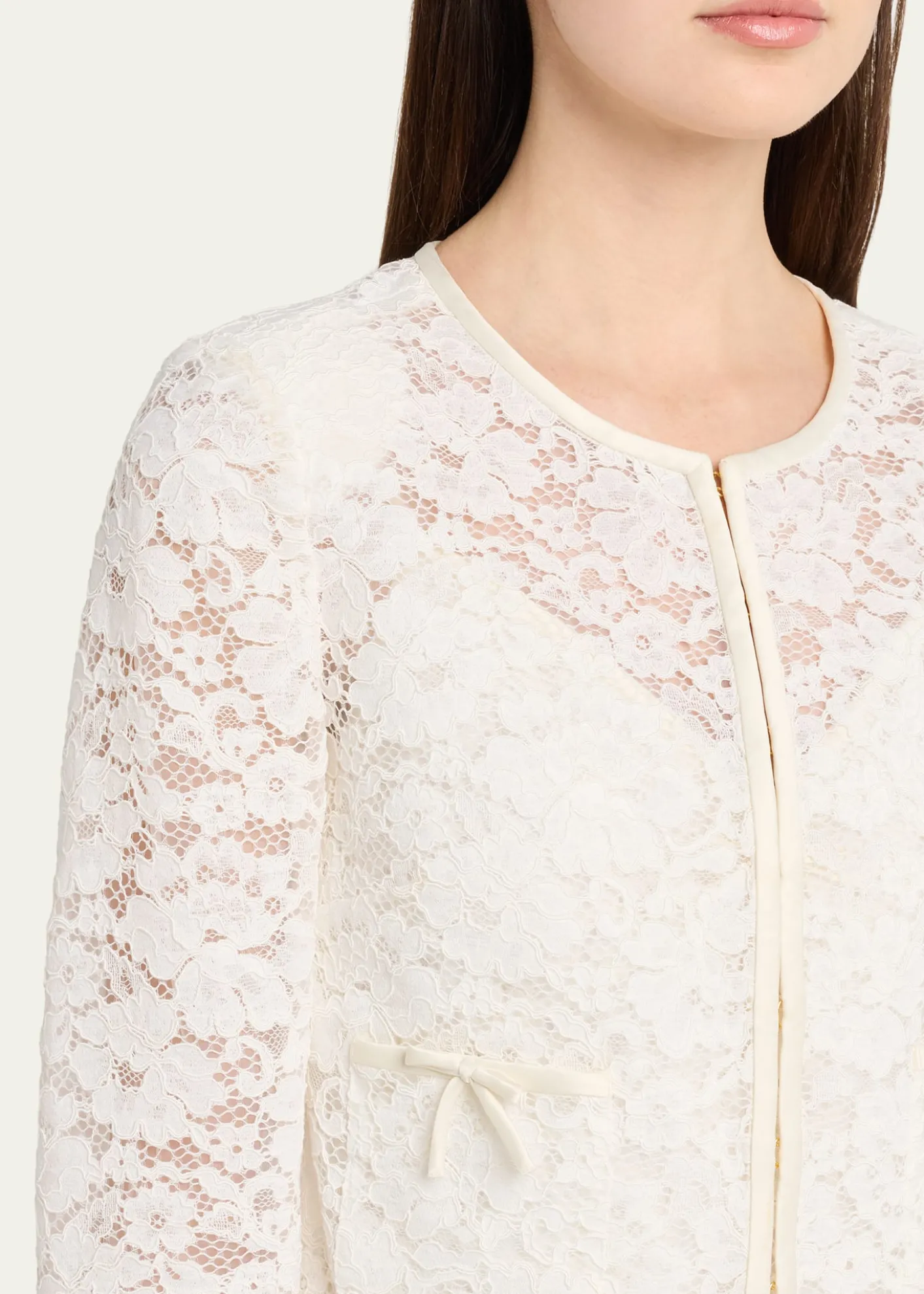 LoveShackFancyJunetta Floral Lace Cropped Jacket