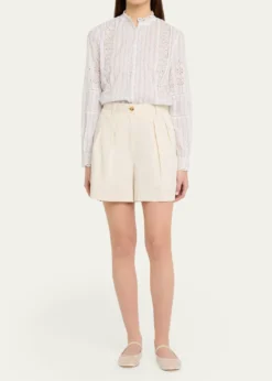 LoveShackFancyLal Embroidered Button-Front Top