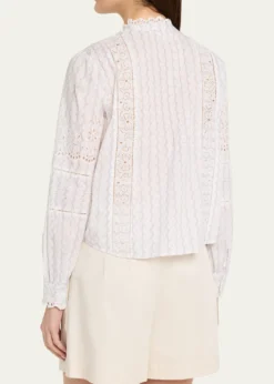 LoveShackFancyLal Embroidered Button-Front Top
