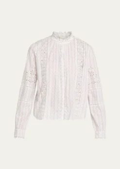 LoveShackFancyLal Embroidered Button-Front Top