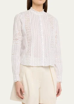 LoveShackFancyLal Embroidered Button-Front Top