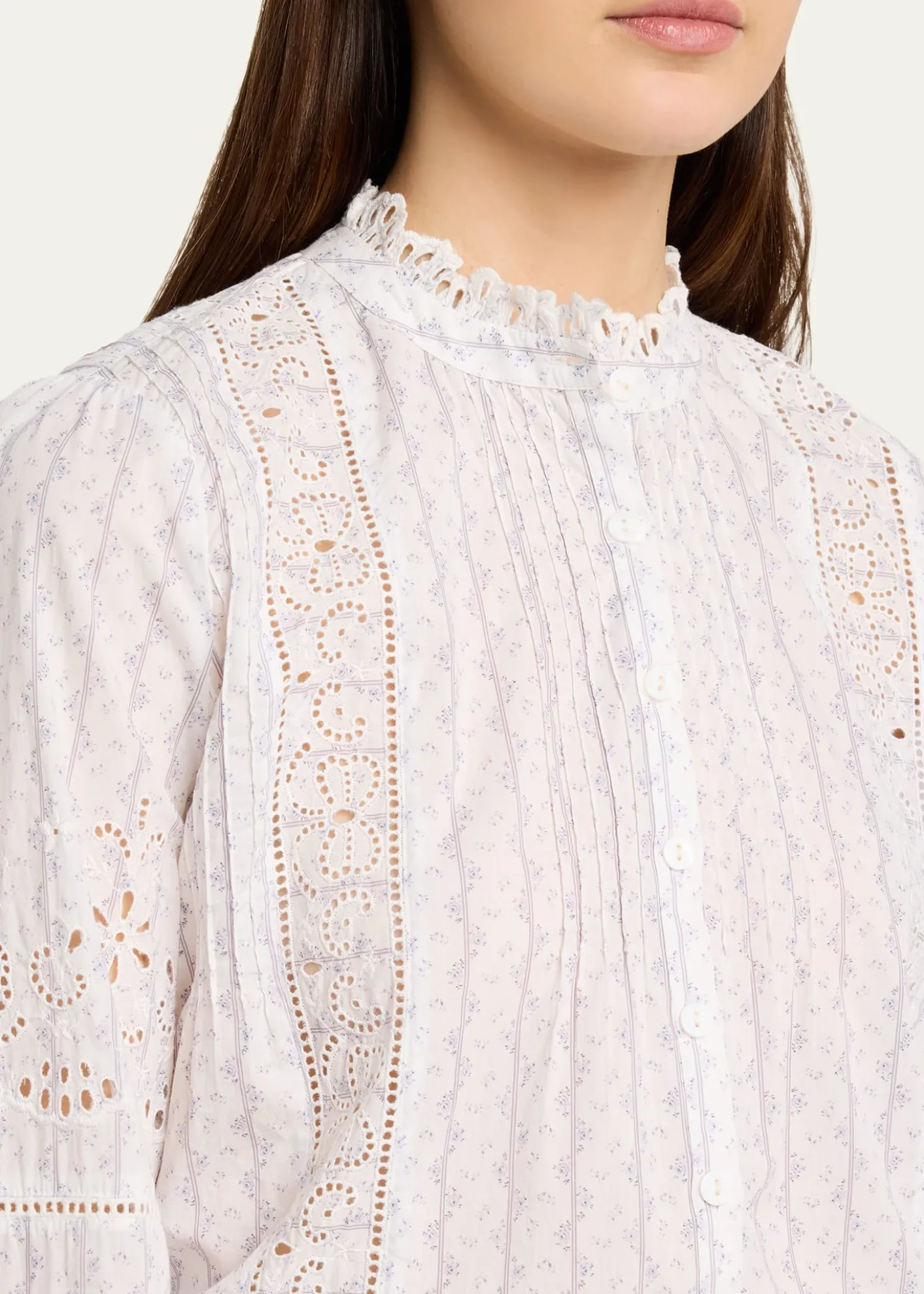 LoveShackFancyLal Embroidered Button-Front Top