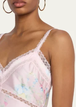 LoveShackFancyLirena Lace-Trim Sleeveless Satin Top
