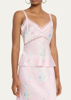 LoveShackFancyLirena Lace-Trim Sleeveless Satin Top