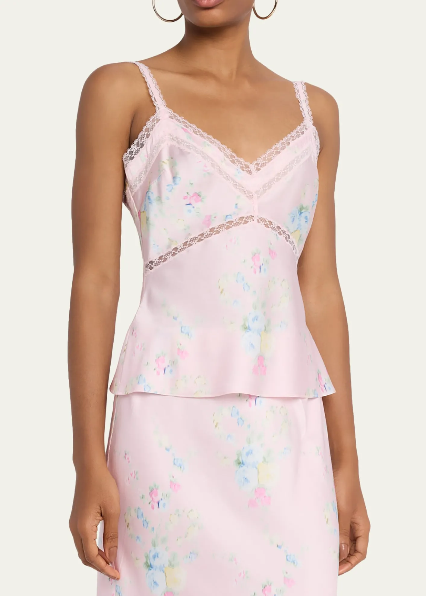 LoveShackFancyLirena Lace-Trim Sleeveless Satin Top