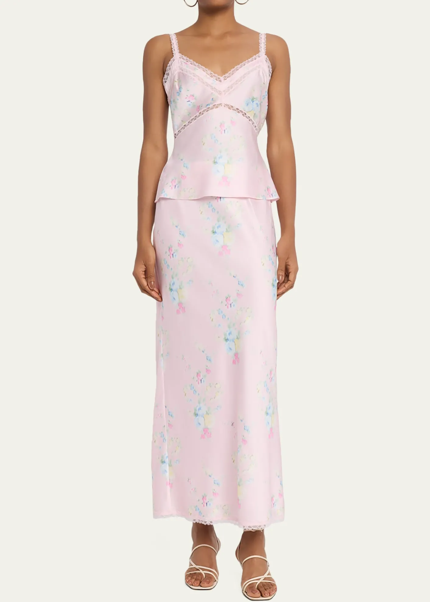 LoveShackFancyLirena Lace-Trim Sleeveless Satin Top