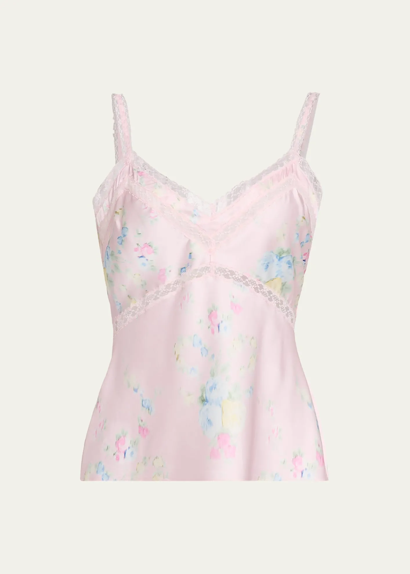 LoveShackFancyLirena Lace-Trim Sleeveless Satin Top