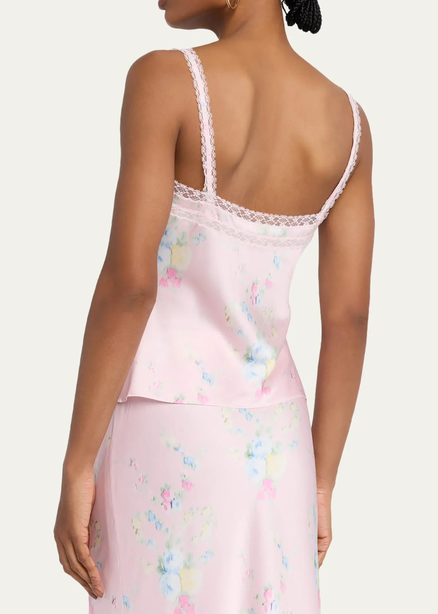 LoveShackFancyLirena Lace-Trim Sleeveless Satin Top
