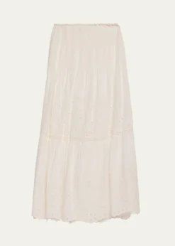 LoveShackFancyMallow Embroidered Cotton Midi Skirt