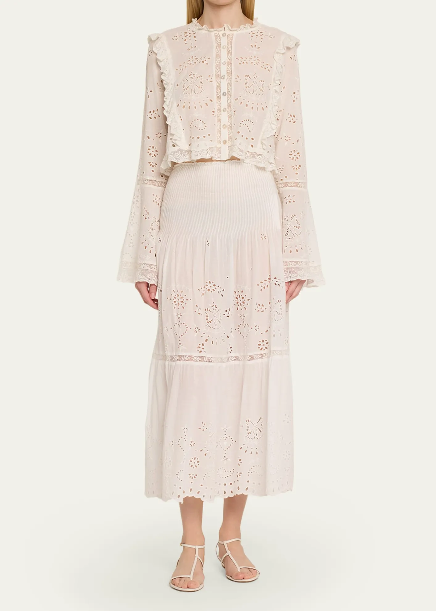 LoveShackFancyMallow Embroidered Cotton Midi Skirt