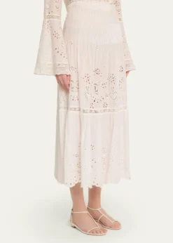 LoveShackFancyMallow Embroidered Cotton Midi Skirt