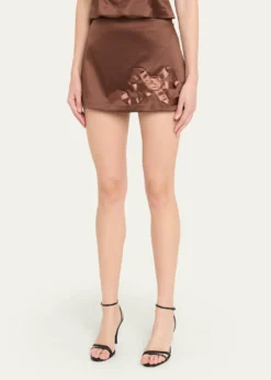 LoveShackFancyNadina Satin Bow Detail Mini Skirt