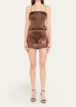 LoveShackFancyNadina Satin Bow Detail Mini Skirt