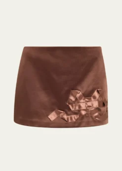 LoveShackFancyNadina Satin Bow Detail Mini Skirt