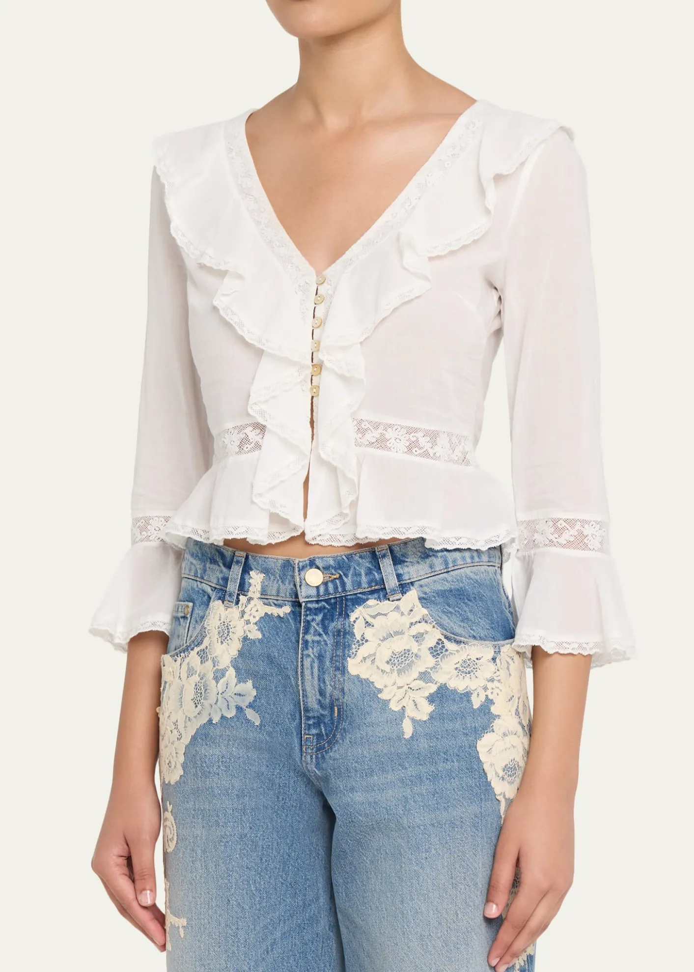 LoveShackFancyOlenna Cotton Victorian Ruffle Top