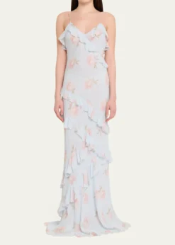 LoveShackFancyRialto Asymmetric Ruffle Maxi Dress