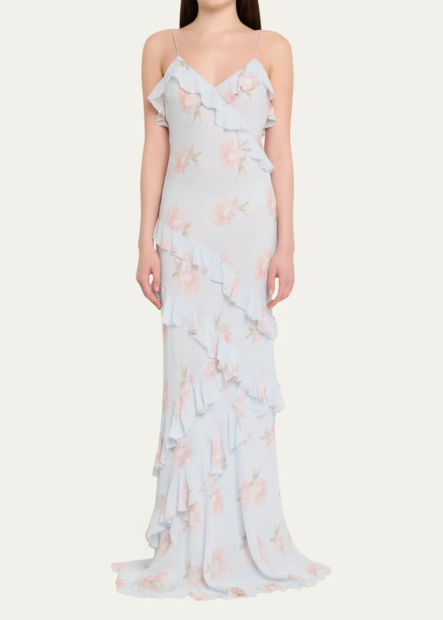 LoveShackFancyRialto Asymmetric Ruffle Maxi Dress
