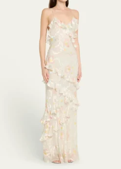 LoveShackFancyRialto Asymmetric Ruffle Maxi Dress