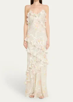 LoveShackFancyRialto Asymmetric Ruffle Maxi Dress