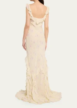 LoveShackFancyRoseline Floral Ruffle Maxi Dress