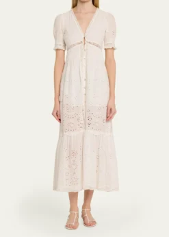 LoveShackFancyTarragon Broderie Anglaise Midi Dress